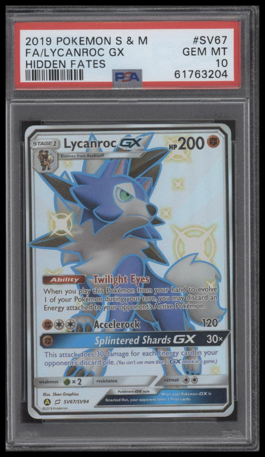 Fa/Lycanroc Gx 2019 Pokemon Sun & Moon Hidden Fates #SV67 Hidden Fates PSA 10