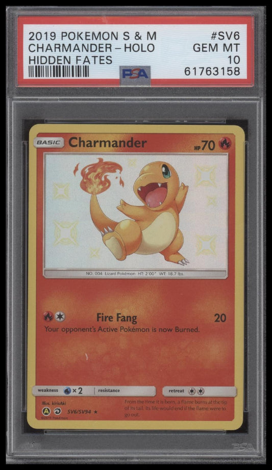 Charmander-Holo 2019 Pokemon Sun & Moon Hidden Fates #SV6 Hidden Fates PSA 10