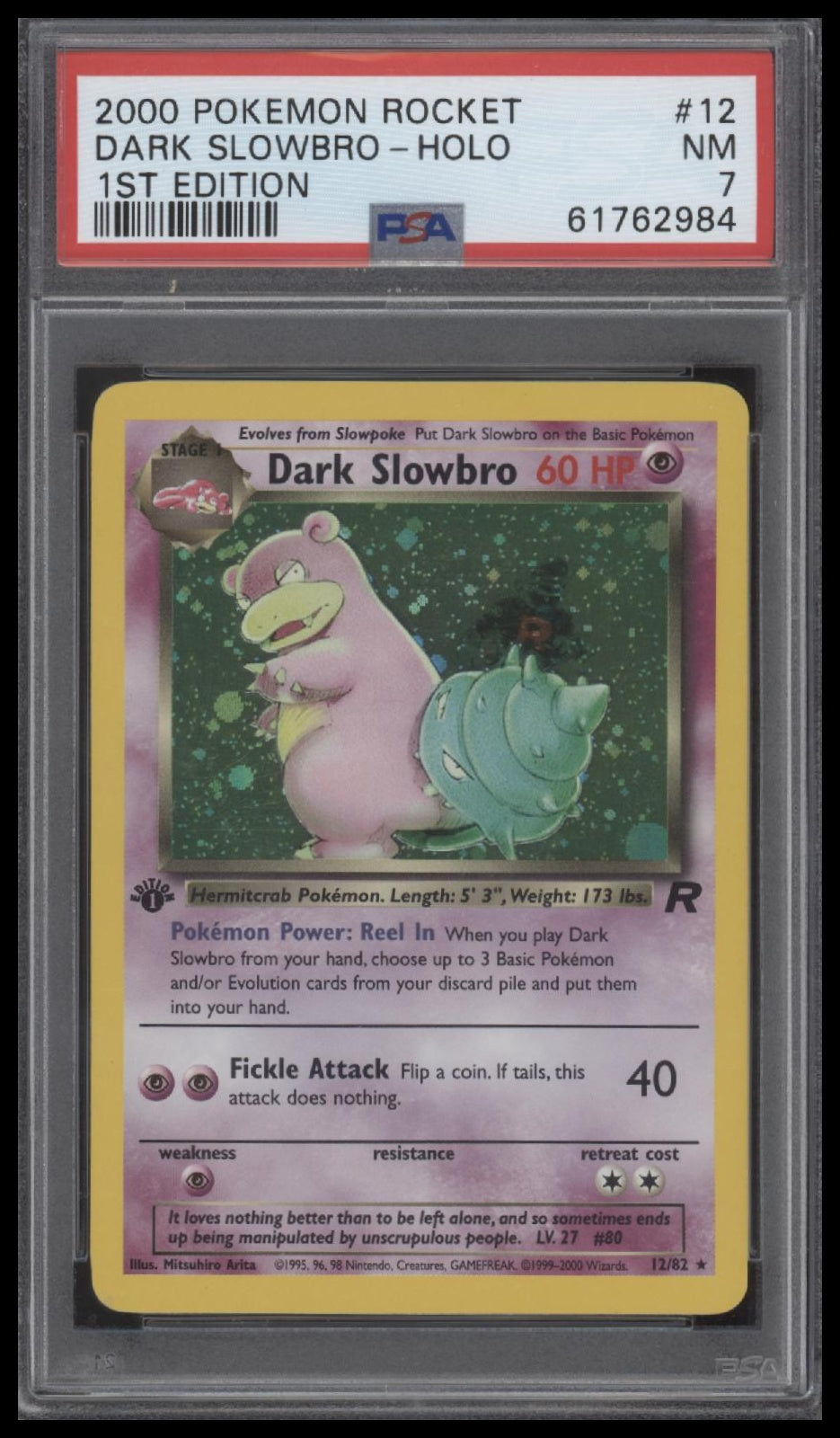 Dark Slowbro-Holo 2000 Pokemon Rocket #12 1st Edition PSA 7