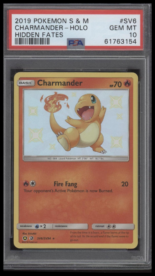 Charmander-Holo 2019 Pokemon Sun & Moon Hidden Fates #SV6 Hidden Fates PSA 10