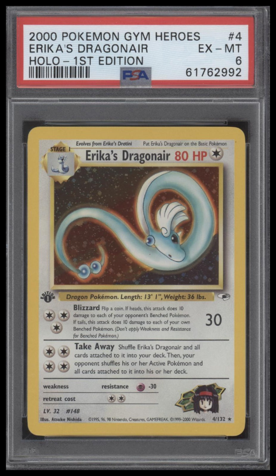 Erika'S Dragonair 2000 Pokemon Gym Heroes #4 Holo-1st Edition PSA 6