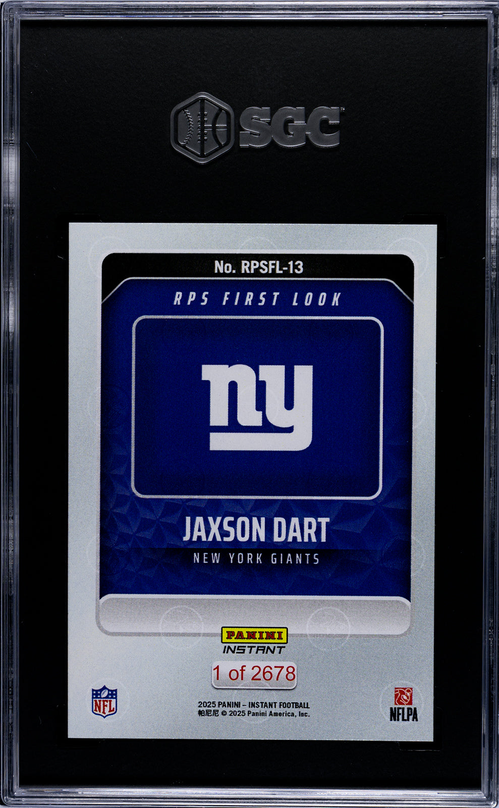 Graded 2025 Panini Instant Jaxson Dart #RPSFL13 RPS First Look Rookie RC Football Card SGC 10 Gem Mint