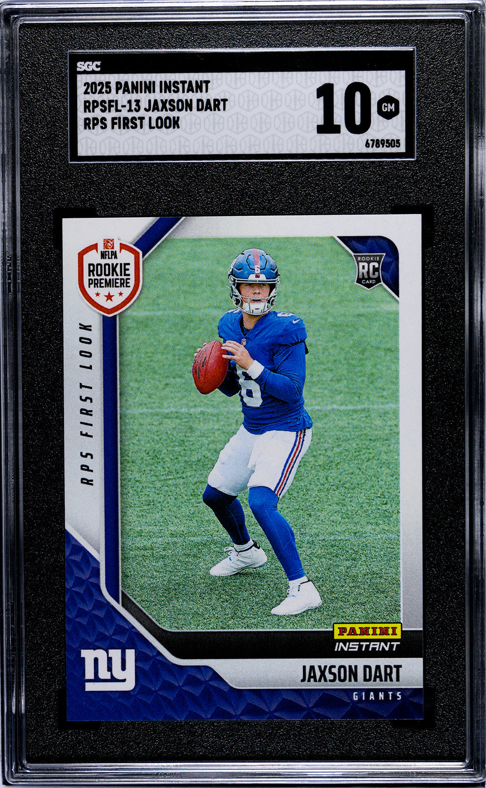 Graded 2025 Panini Instant Jaxson Dart #RPSFL13 RPS First Look Rookie RC Football Card SGC 10 Gem Mint