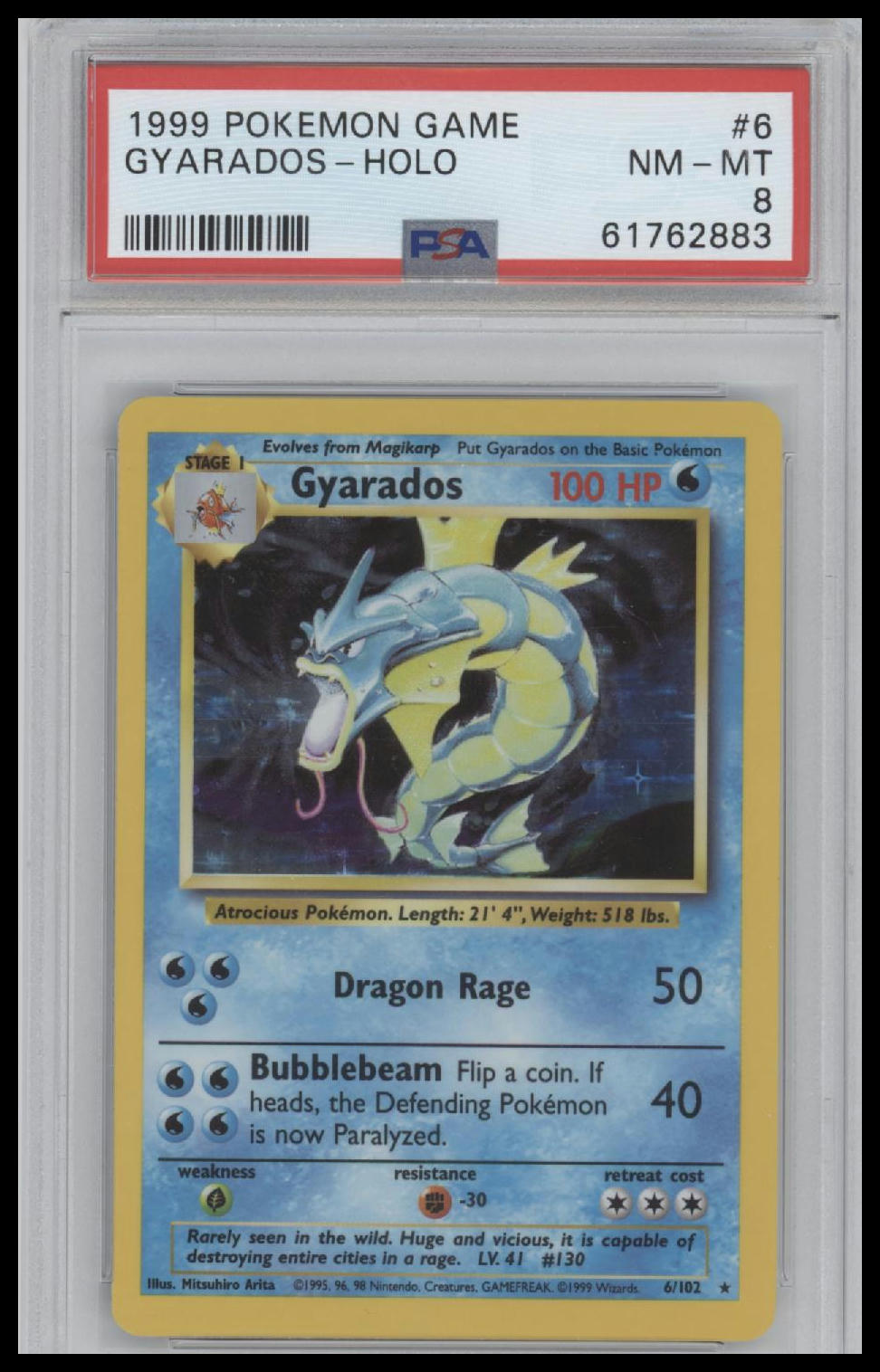 Gyarados-Holo 1999 Pokemon Game #6 PSA 8