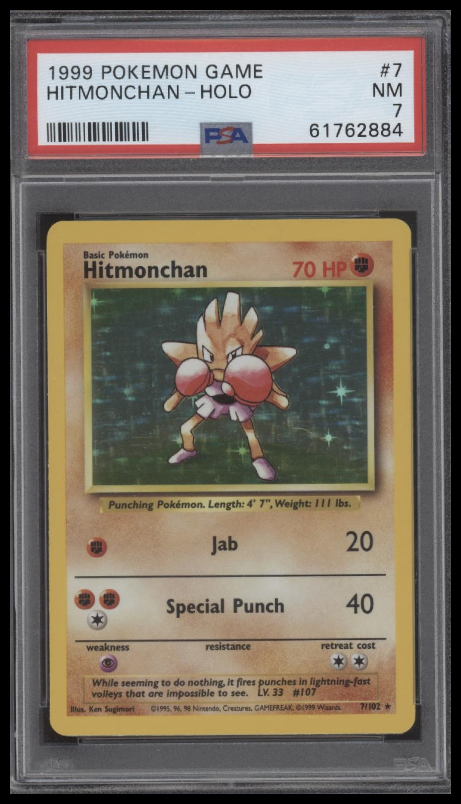 Hitmonchan-Holo 1999 Pokemon Game #7 PSA 7