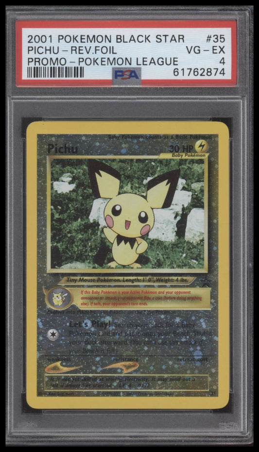 Pichu-Rev.Foil 2001 Pokemon Promo Black Star #35 Promo-Pokemon League PSA 4
