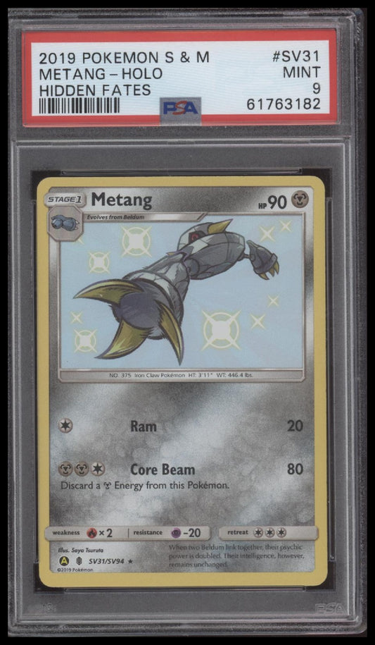 Metang-Holo 2019 Pokemon Sun & Moon Hidden Fates #SV31 Hidden Fates PSA 9
