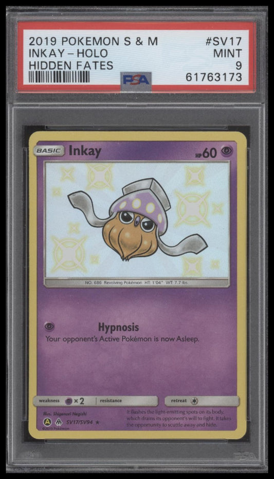 Inkay-Holo 2019 Pokemon Sun & Moon Hidden Fates #SV17 Hidden Fates PSA 9