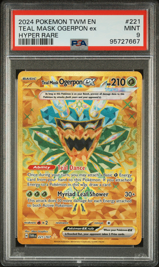 Teal Mask Ogerpon Ex 2024 Pokemon Twilight Masquerade #221 Hyper Rare PSA 9