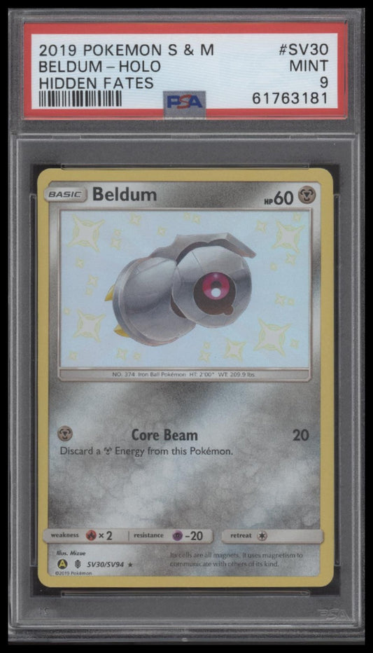 Beldum-Holo 2019 Pokemon Sun & Moon Hidden Fates #SV30 Hidden Fates PSA 9