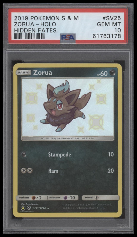 Zorua-Holo 2019 Pokemon Sun & Moon Hidden Fates #SV25 Hidden Fates PSA 10