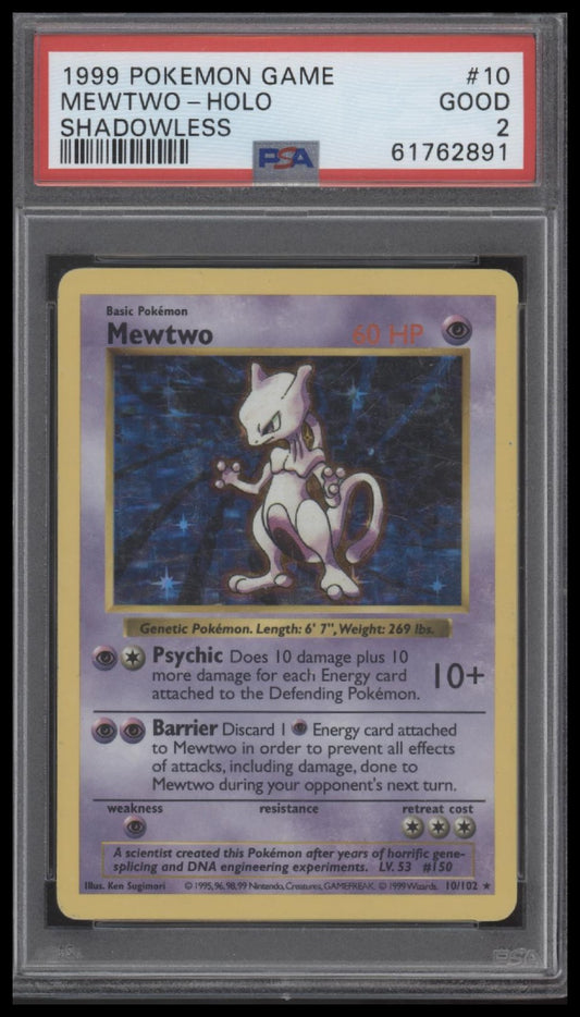 Mewtwo-Holo 1999 Pokemon Game #10 Shadowless PSA 2
