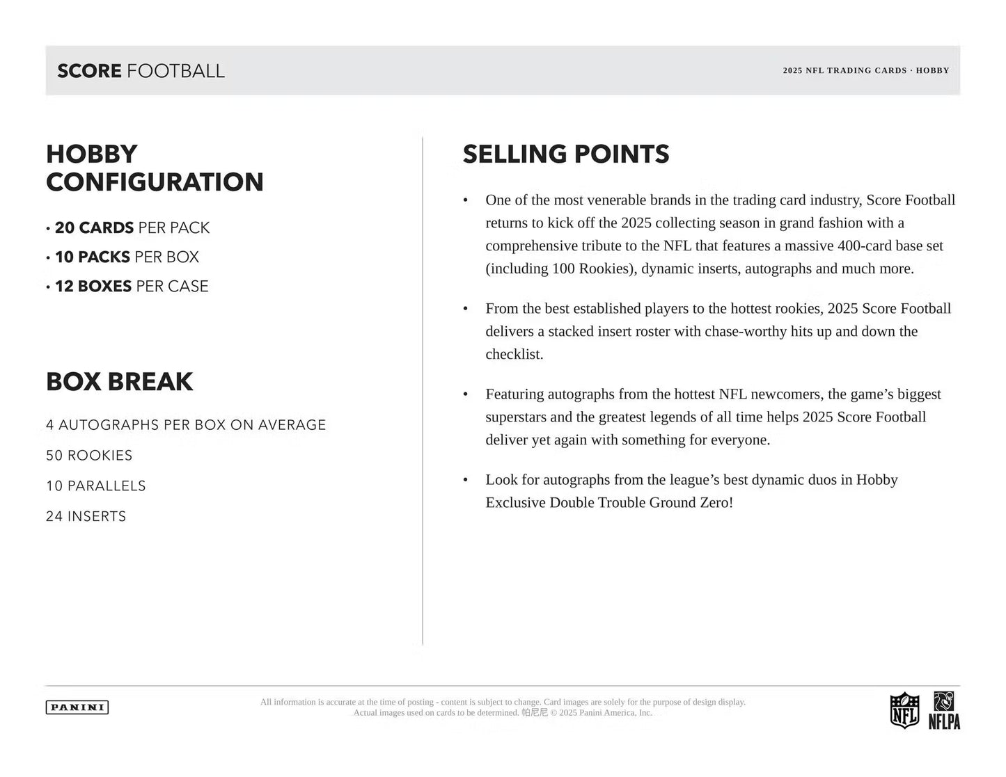 2025 Panini Score Football Hobby Box