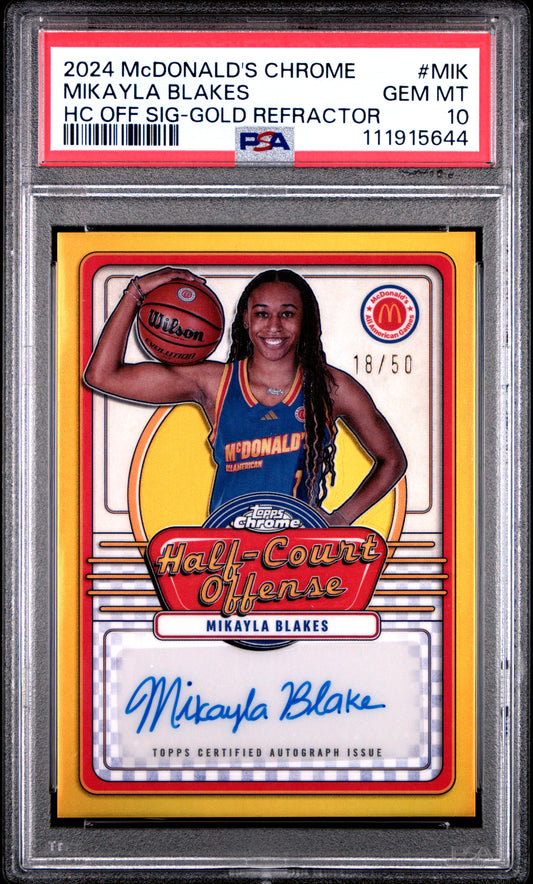 Mikayla Blakes 2024 Topps Chrome Mcdonalds All American Gold Refractor PSA 10
