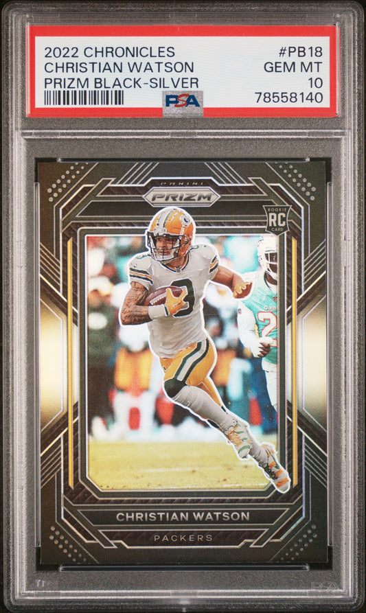 Christian Watson 2022 Panini Chronicles Prizm Black Prizm Black-Silver PSA 10 - Front