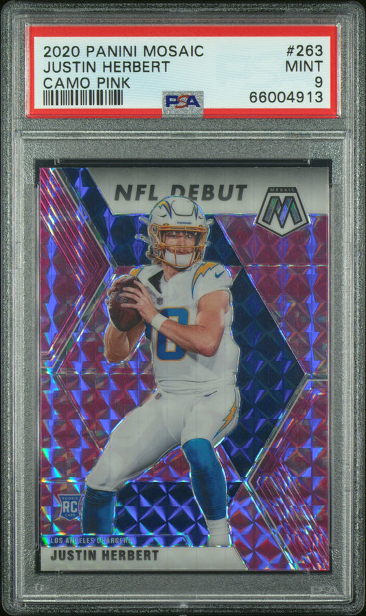 Justin Herbert 2020 Panini Mosaic #263 Camo Pink PSA 9 - Front