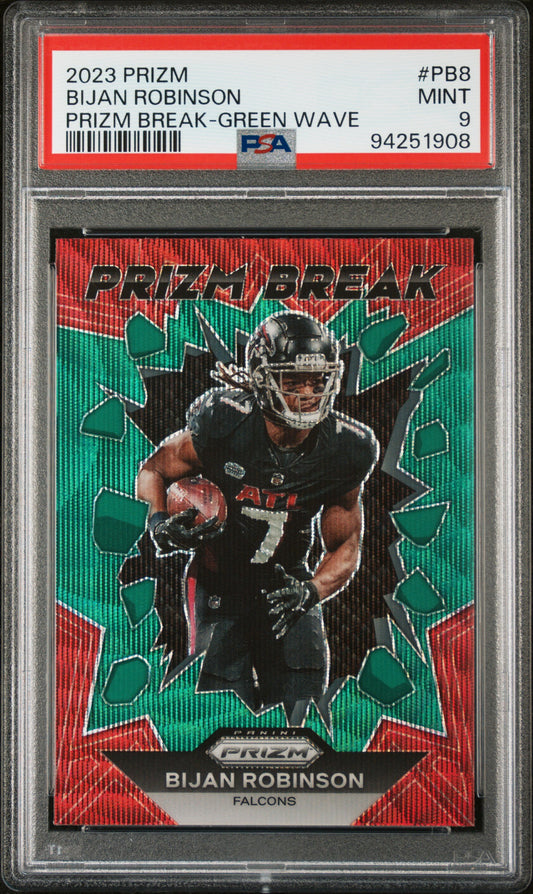 Bijan Robinson 2023 Panini Prizm Prizm Break #PB8 Prizm Break-Green Wave PSA 9 - Front