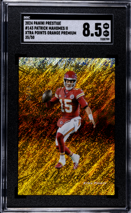Patrick Mahomes II 2024 Panini Prestige #143 Xtra Points Orange Premium SGC 8.5 - Front