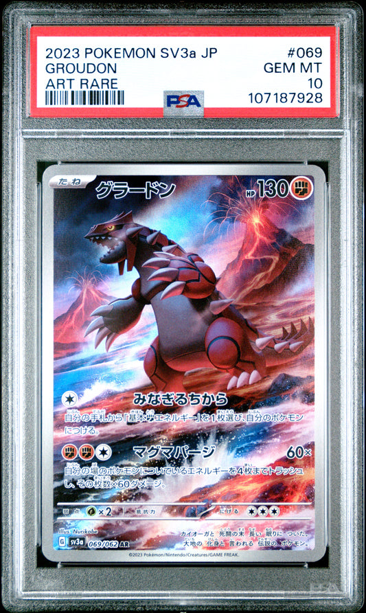 Groudon 2023 Pokemon Japanese Sv3a-Raging Surf #069 Art Rare PSA 10 - Front