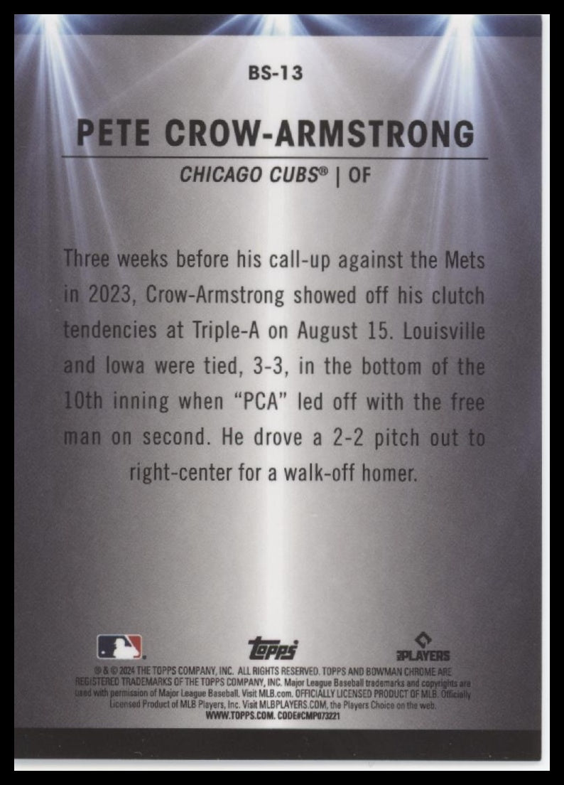 Pete Crow-Armstrong 2024 Bowman #BS-13 Bowman Spotlights Gold Refractors #/50 - Back