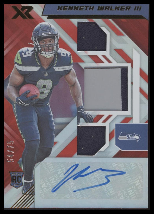 Kenneth Walker III 2022 Panini XR #218 Rookie Premiere Materials Autos #/75 - Front