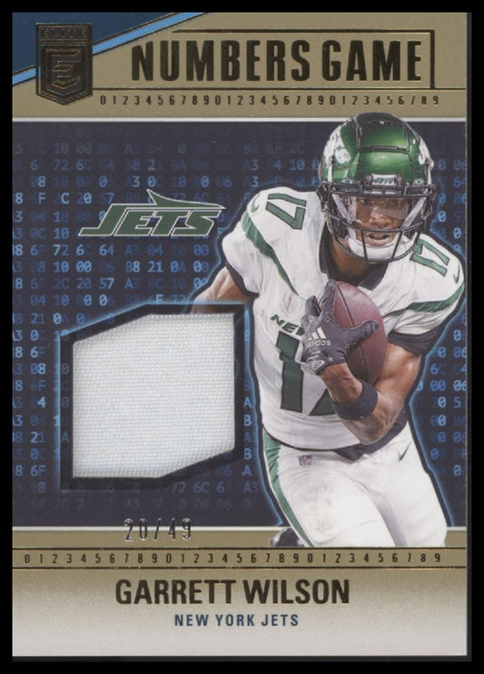 Garrett Wilson 2024 Donruss Elite #NG-GWI Numbers Game Jerseys Prime #/49 - Front