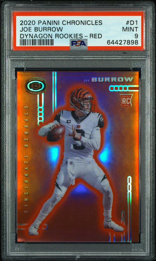 Joe Burrow 2020 Panini Chronicles Dynagon Rookies #D1 Dynagon Rookies-Red PSA 9 - Front