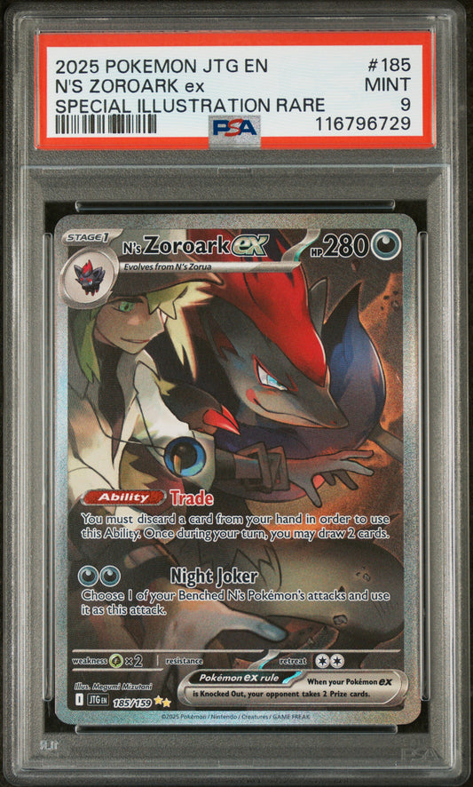 N'S Zoroark Ex 2025 Journey Together #185 Special Illustration Rare PSA 9 - Front