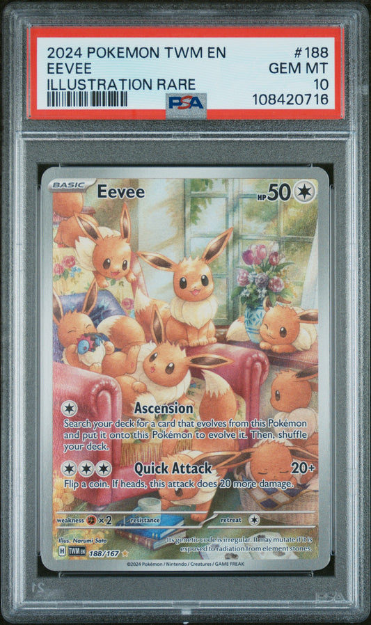 Eevee 2024 Pokemon Twm En-Twilight Masquerade #188 Illustration Rare PSA 10 - Front