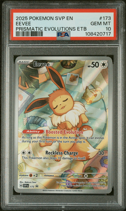 Eevee 2025 Pokemon Black Star Promo #173 Prismatic Evolutions Etb PSA 10 - Front