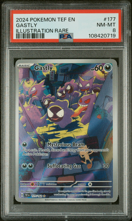 Gastly 2024 Pokemon Tef En-Temporal Forces #177 Illustration Rare PSA 8 - Front