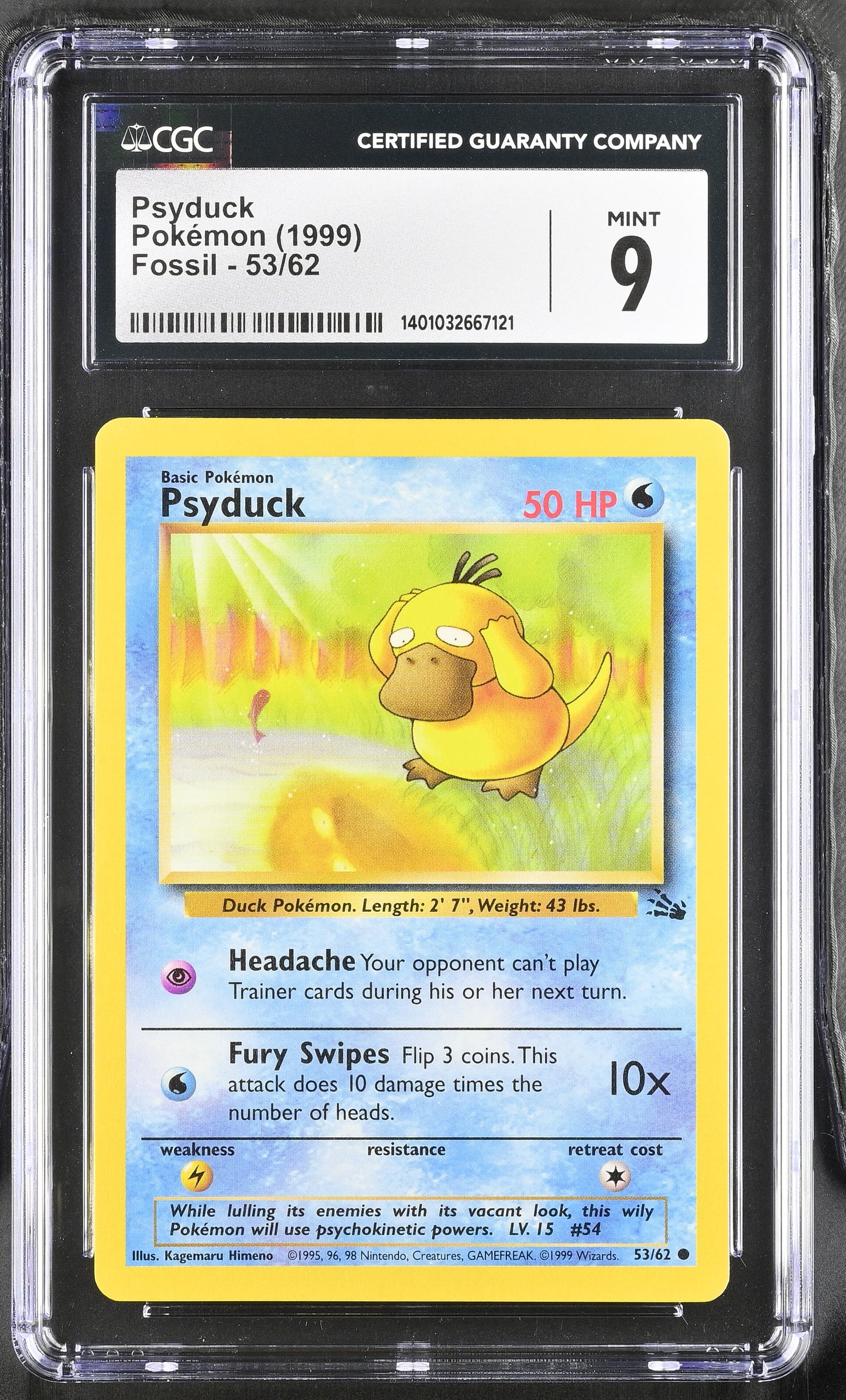 Psyduck 1999 Fossil #53/62 CGC - Front