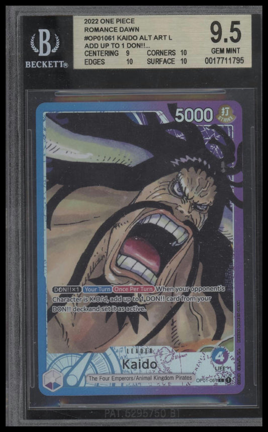 Kaido ALT ART "add up to 1 DON!!." 2022 One Piece Romance Dawn #OP01061 BGS 9.5 - Front