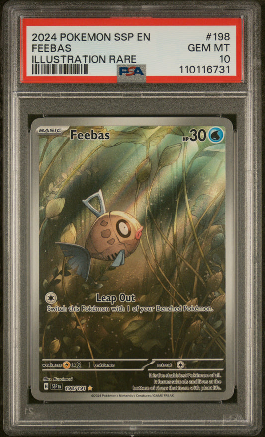 Feebas 2024 Pokemon Ssp En-Surging Sparks #198 Illustration Rare PSA 10 - Front