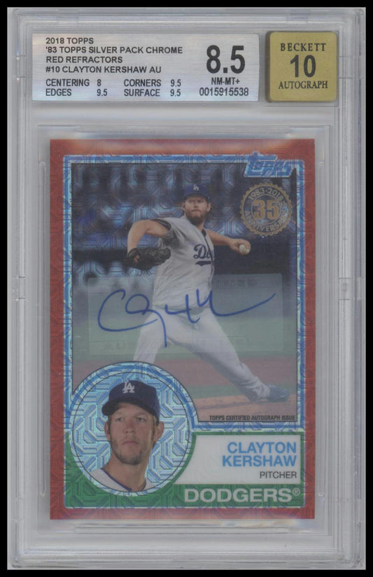Clayton Kershaw 2018 Topps '83 Chrome Autographs Red Refractors #10 BGS 8.5 /5 - Front