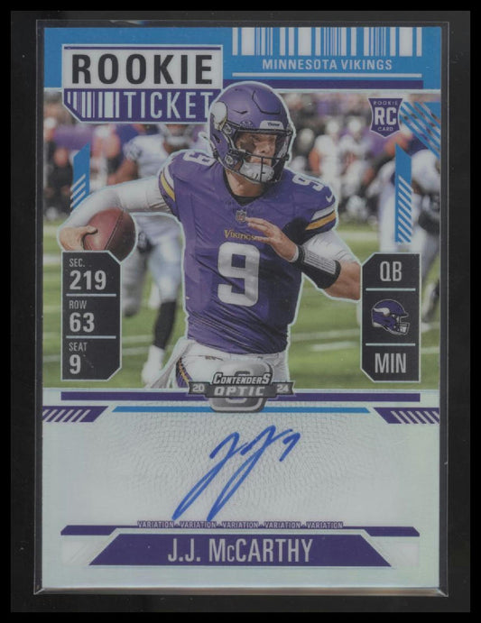 2024 Panini Contenders Optic Rookie Ticket J.J. McCarthy Auto /75 - Front
