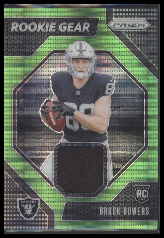Brock Bowers 2024 Panini Prizm #RG-BBS Rookie Gear Neon Green Pulsar - Front