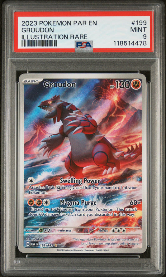 Groudon 2023 Pokemon Par En-Paradox Rift #199 Illustration Rare PSA 9 - Front