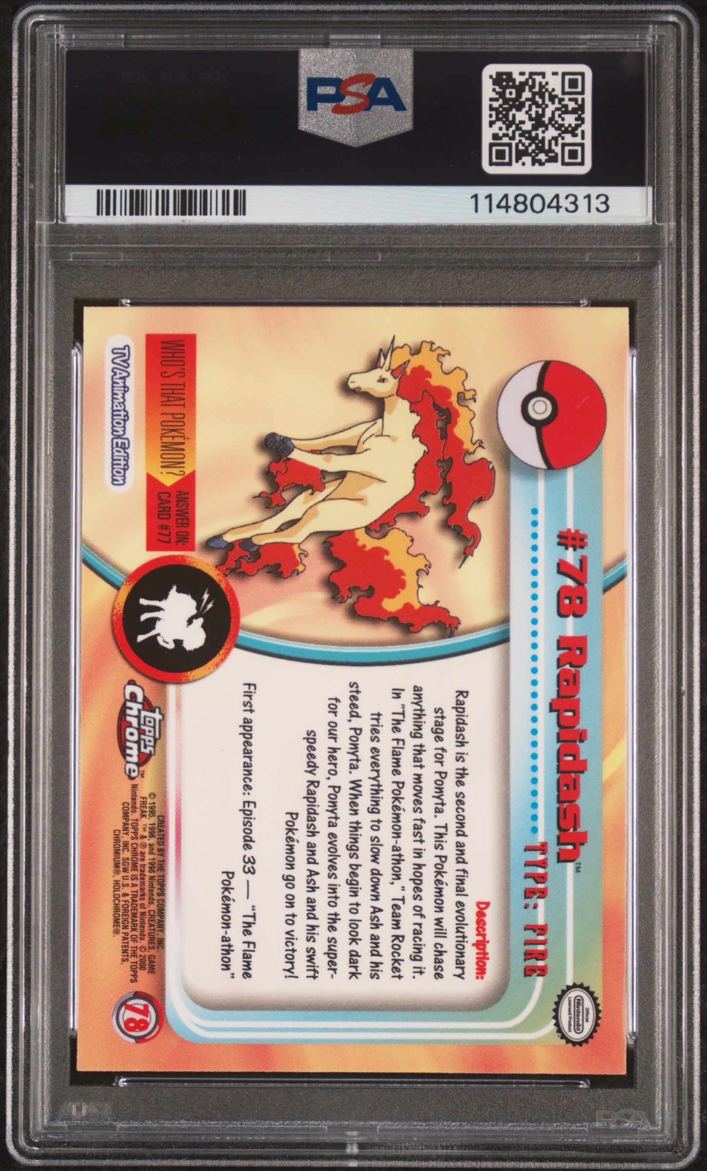 Rapidash 2000 Topps Chrome Pokemon T.V. #78 Pokemon T.V. PSA 9 - Back