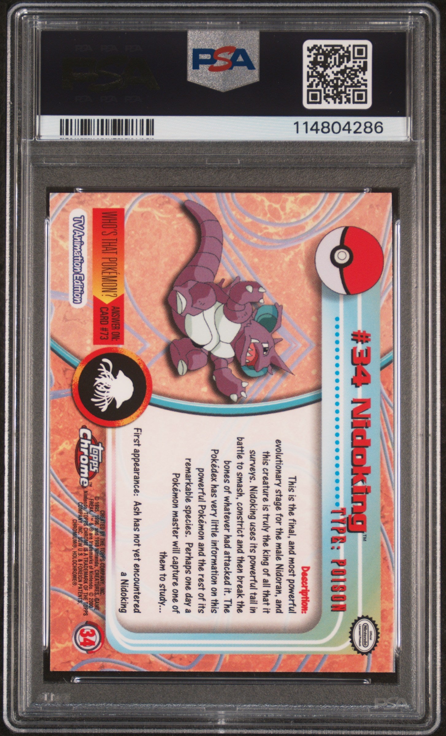Nidoking 2000 Topps Chrome Pokemon T.V. #34 Pokemon T.V. PSA 10 - Back