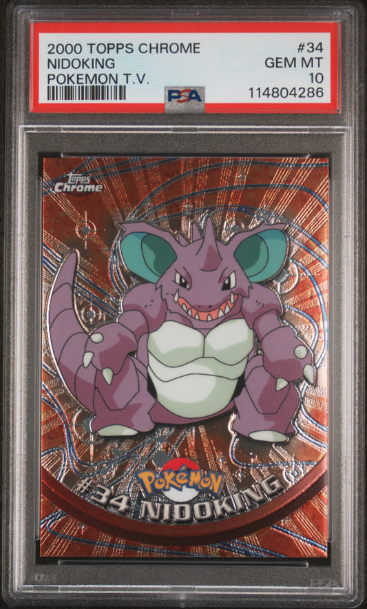 Nidoking 2000 Topps Chrome Pokemon T.V. #34 Pokemon T.V. PSA 10 - Front