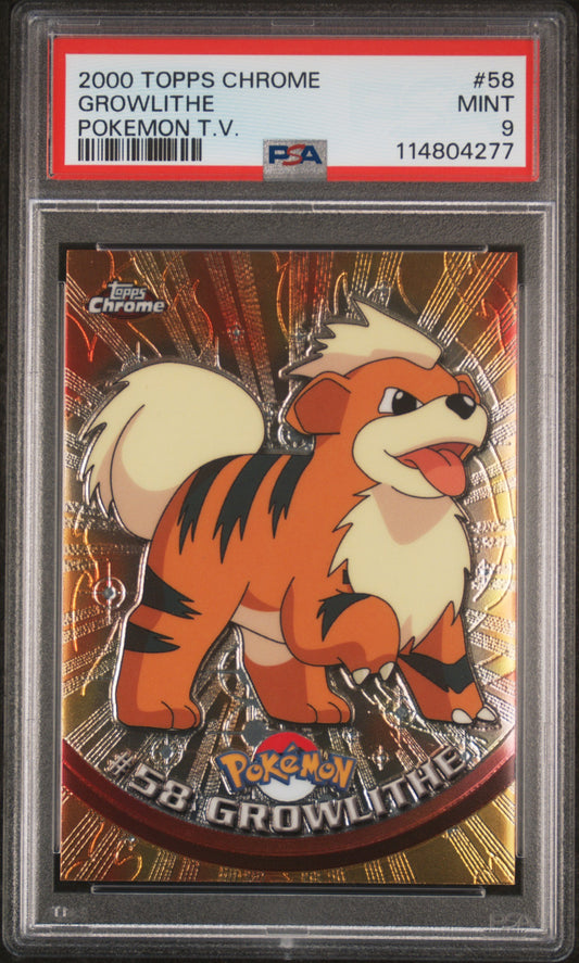 Growlithe 2000 Topps Chrome Pokemon T.V. #58 Pokemon T.V. PSA 9 - Front