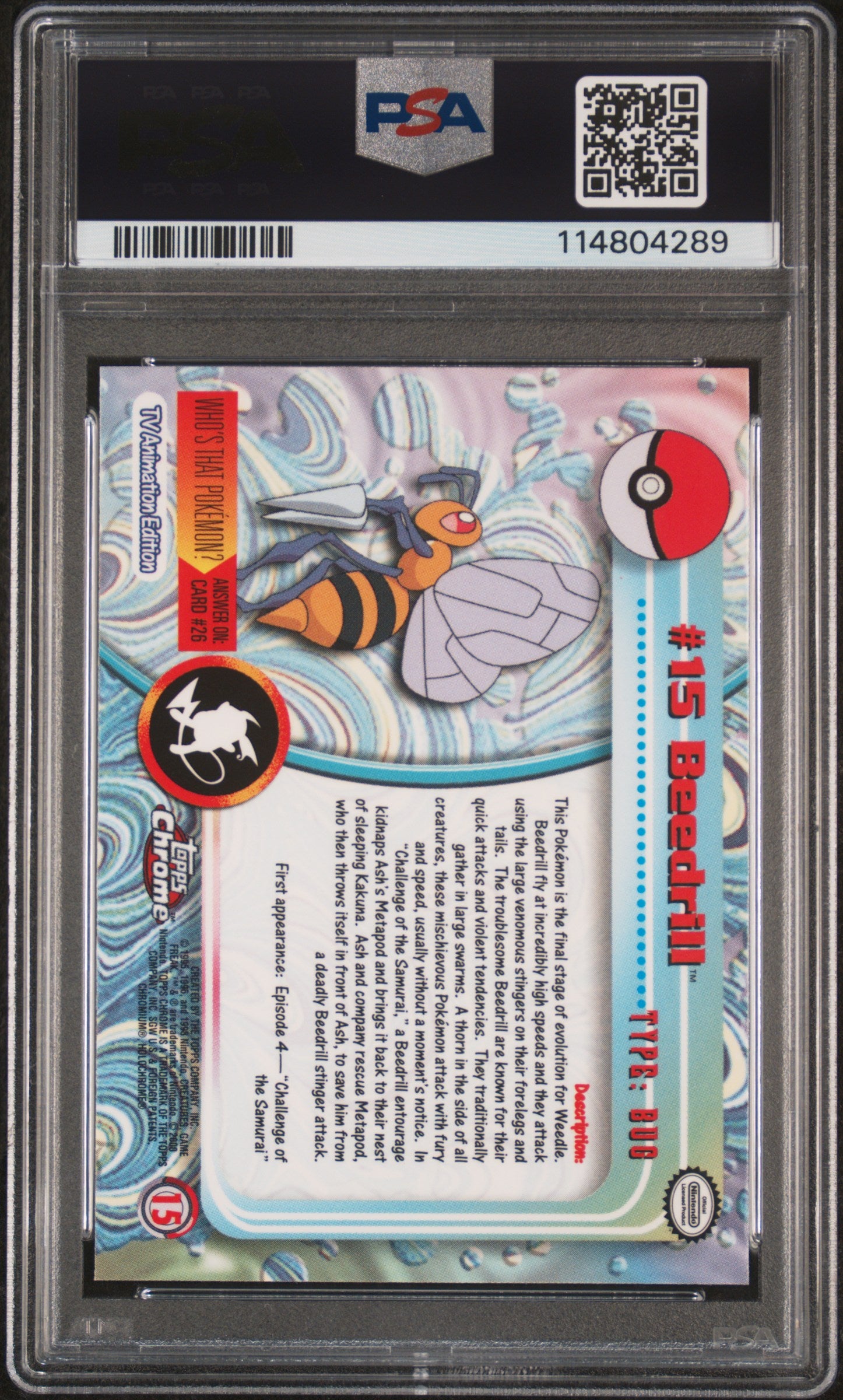 Beedrill 2000 Topps Chrome Pokemon T.V. #15 Pokemon T.V. PSA 10 - Back