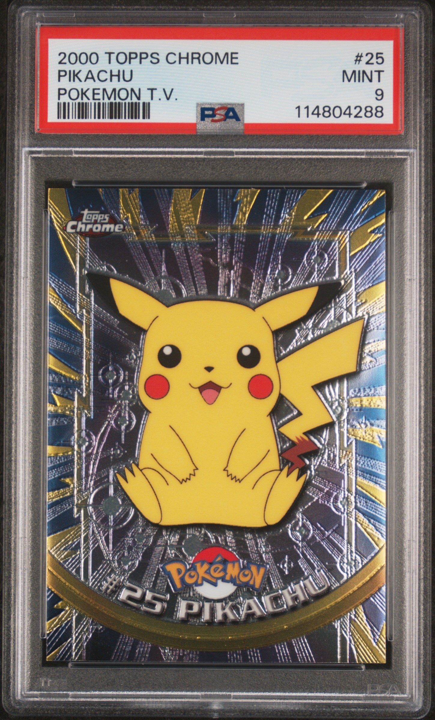 Pikachu 2000 Topps Chrome Pokemon T.V. #25 Pokemon T.V. PSA 9 - Front