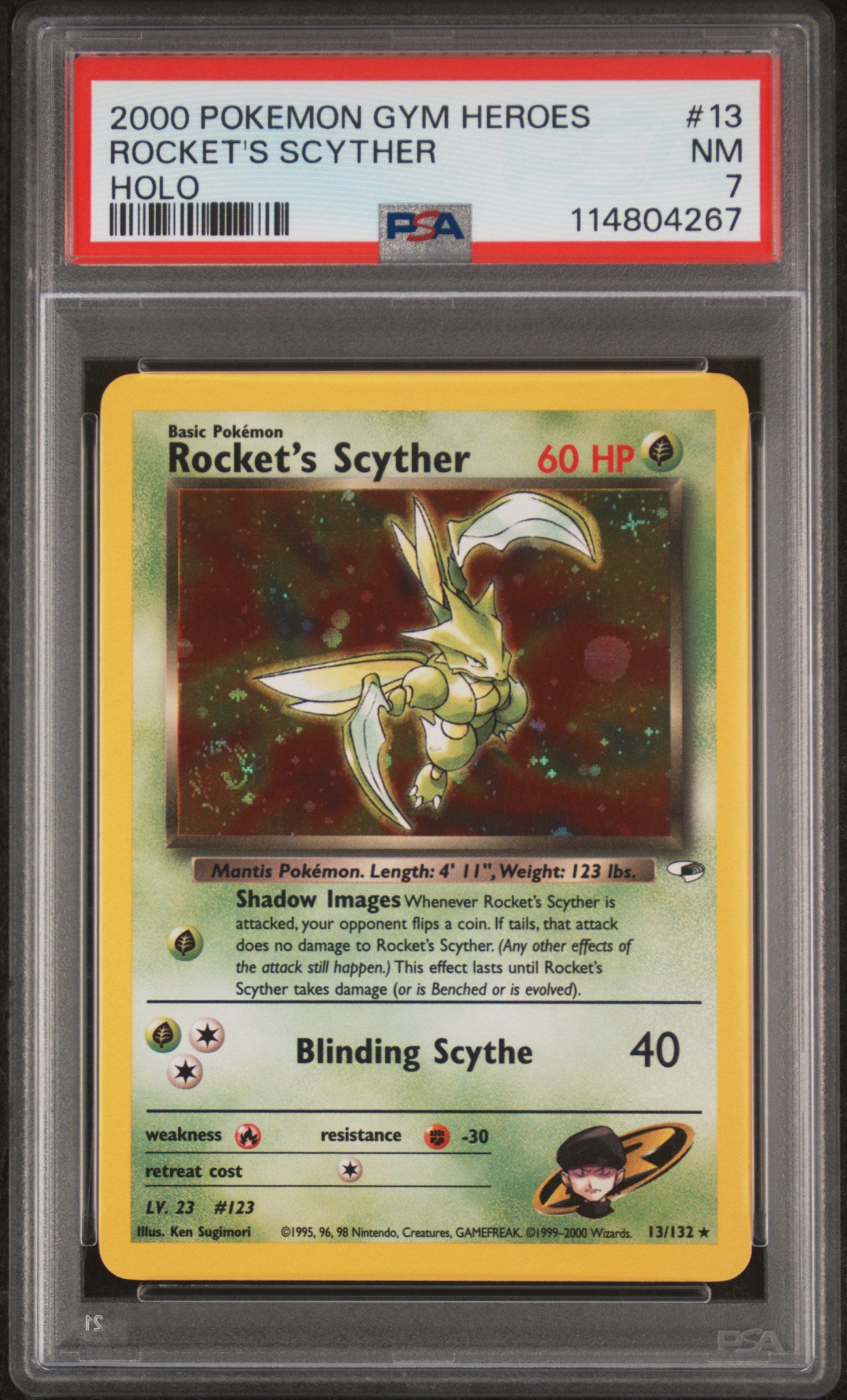 Rocket'S Scyther 2000 Pokemon Gym Heroes #13 Holo PSA 7 - Front
