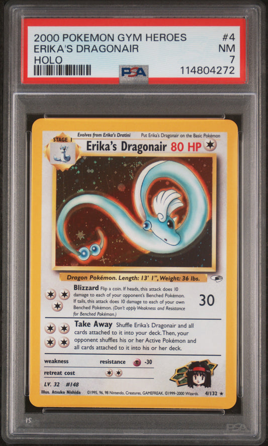 Erika'S Dragonair 2000 Pokemon Gym Heroes #4 Holo PSA 7 - Front