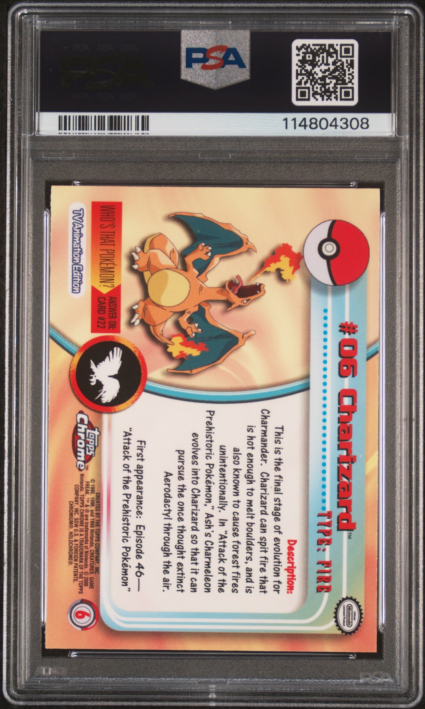 Charizard 2000 Topps Chrome Pokemon T.V. #6 Pokemon T.V. PSA 9 - Back