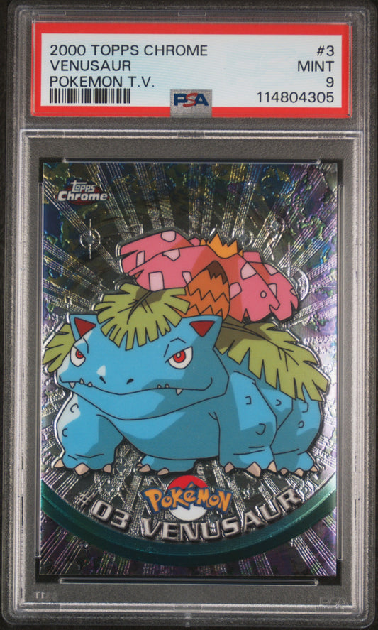 Venusaur 2000 Topps Chrome Pokemon T.V. #3 Pokemon T.V. PSA 9 - Front