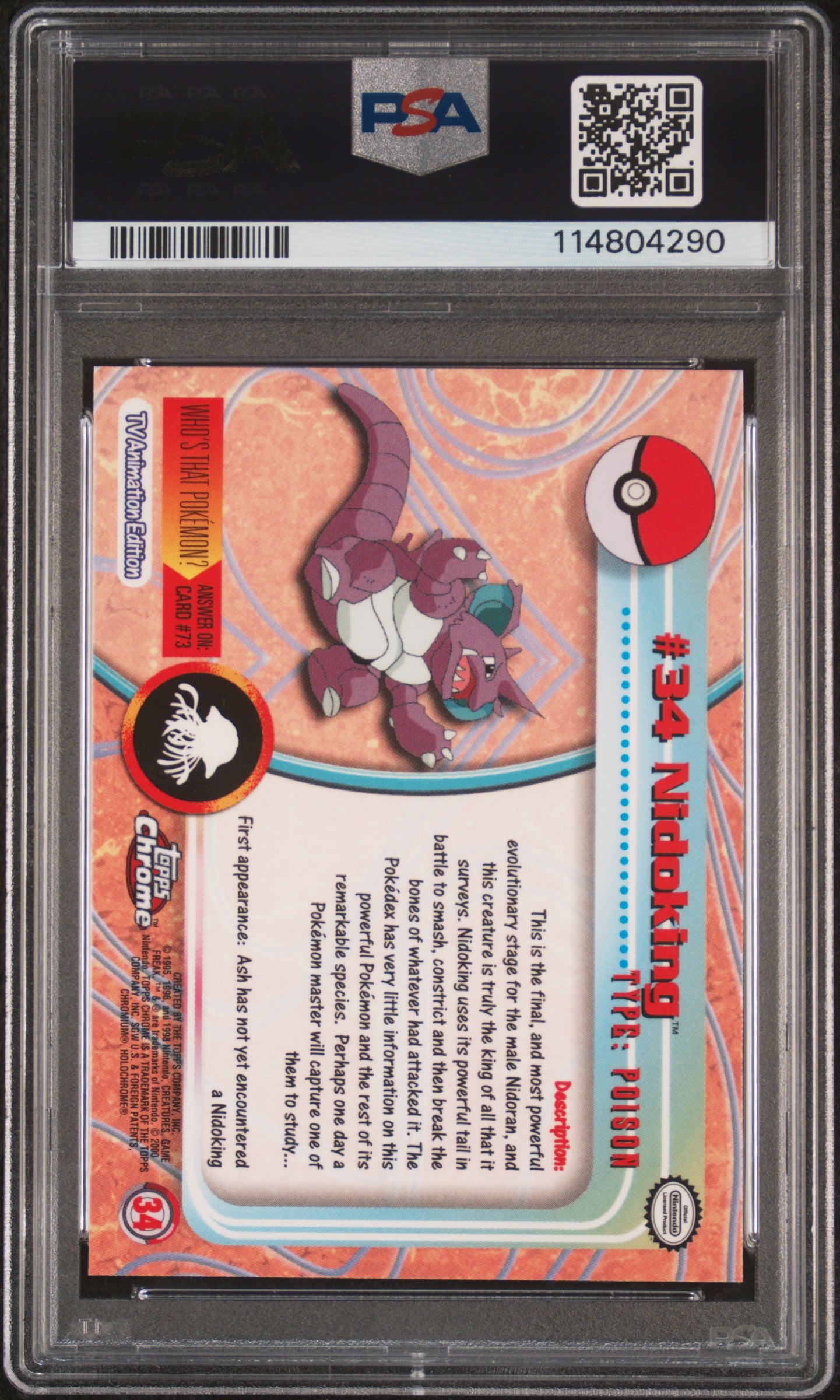 Nidoking 2000 Topps Chrome Pokemon T.V. #34 Pokemon T.V. PSA 9 - Back