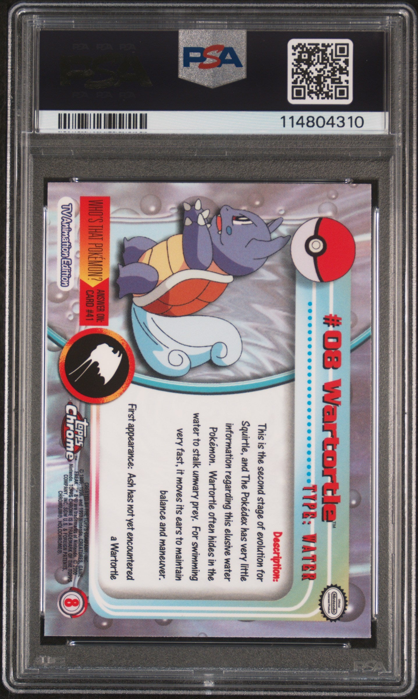 Wartortle 2000 Topps Chrome Pokemon T.V. #8 Pokemon T.V. PSA 9 - Back